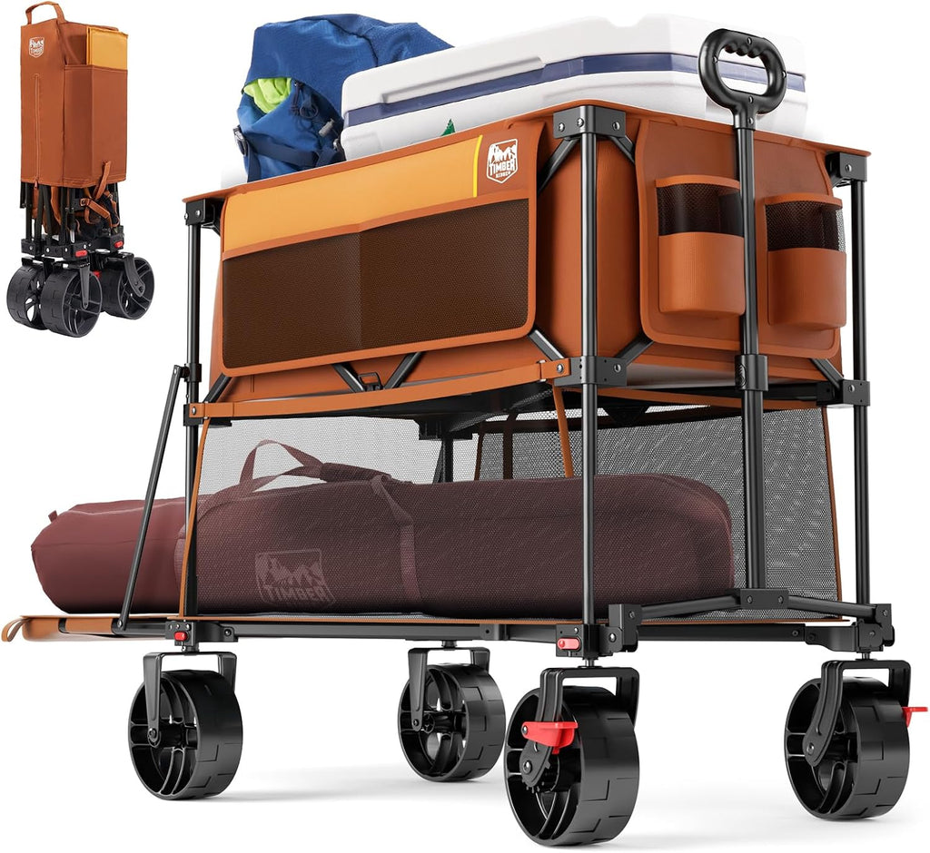 TIMBER RIDGE 400L Large Capacity Folding Double Decker Wagon&TIMBER RIDGE Oversized Folding Camping Chair