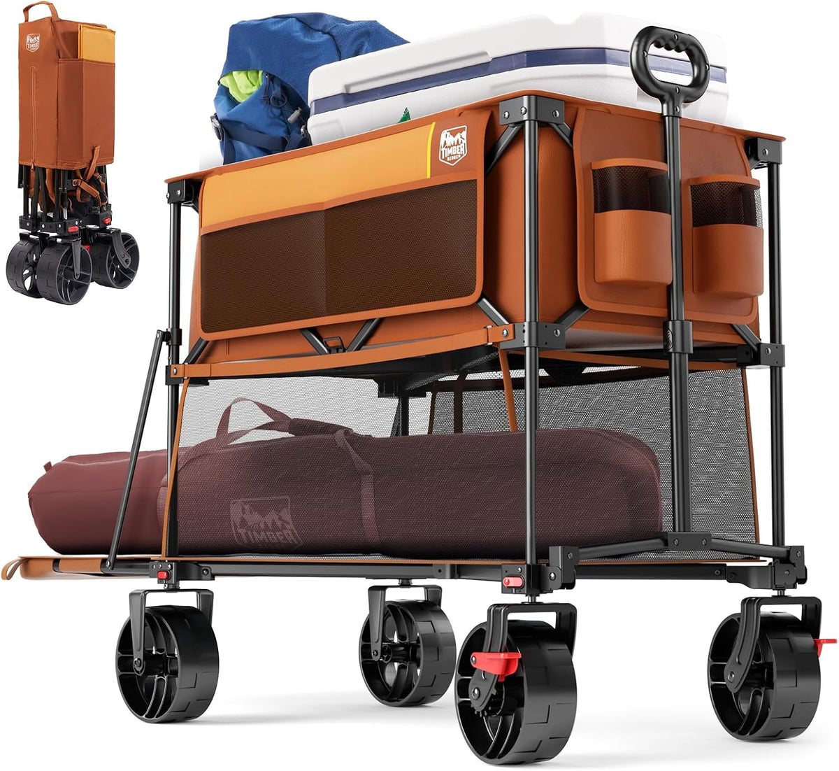 TIMBER RIDGE 400L Large Capacity Folding Double Decker Wagon&TIMBER RIDGE Oversized Folding Camping Chair