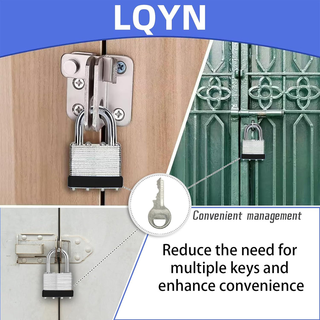 Padlocks with Same Key, LQYN 60 Pcs Laminated Keyed Padlock (1-9/16', 40mm), Keyed Alike Locks, Normal Shackle, for Storage Locker, Hasp Latch, Toolbox, Sheds