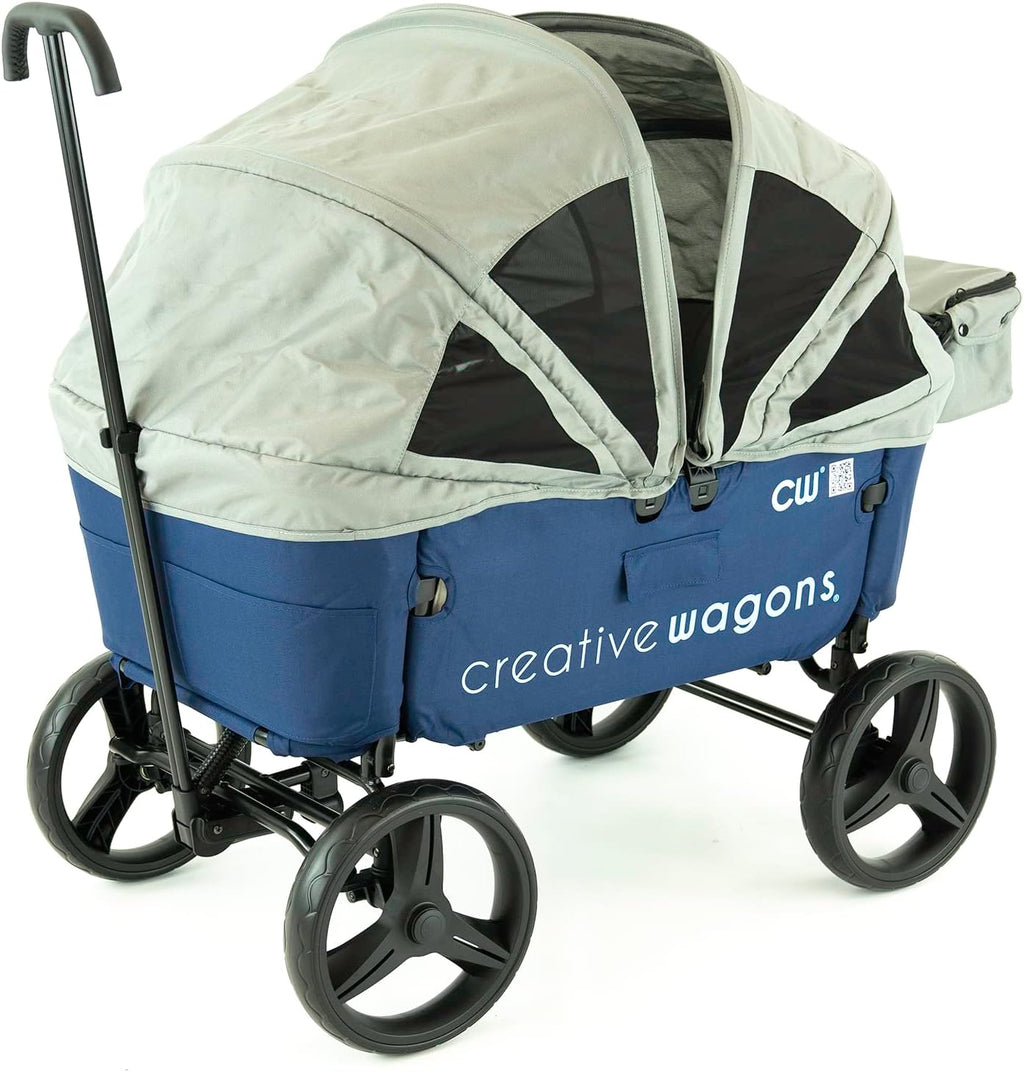 Creative Outdoor Wagon for Kids Push Pull Collapsible Stroller Wagon Buggy Transformable Bench Cart for Kids Cargo All Terrain, Removable Canopy