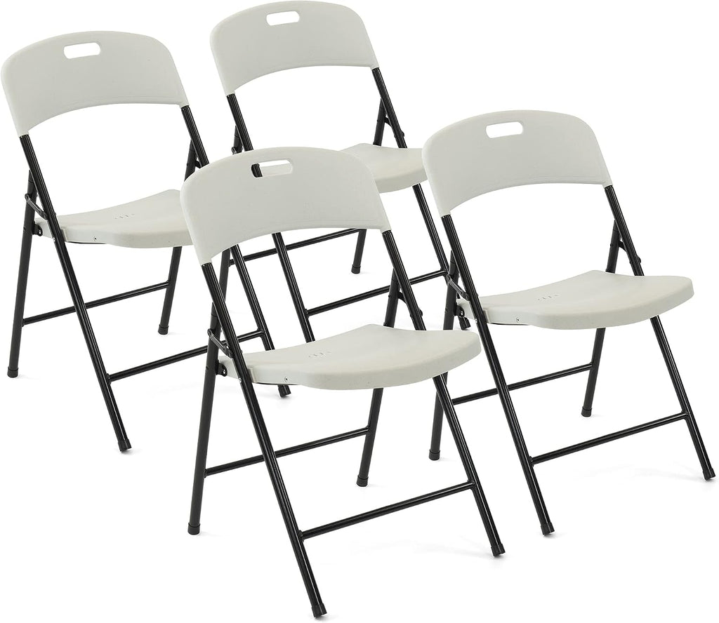 Creative Plastic Folding Chairs (4 Pack) - Portable Lightweight Folding Chairs for Indoor and Outdoor Steel Frame Used for Events, Party, Garden, Camping, Picnic, Tailgating (White)
