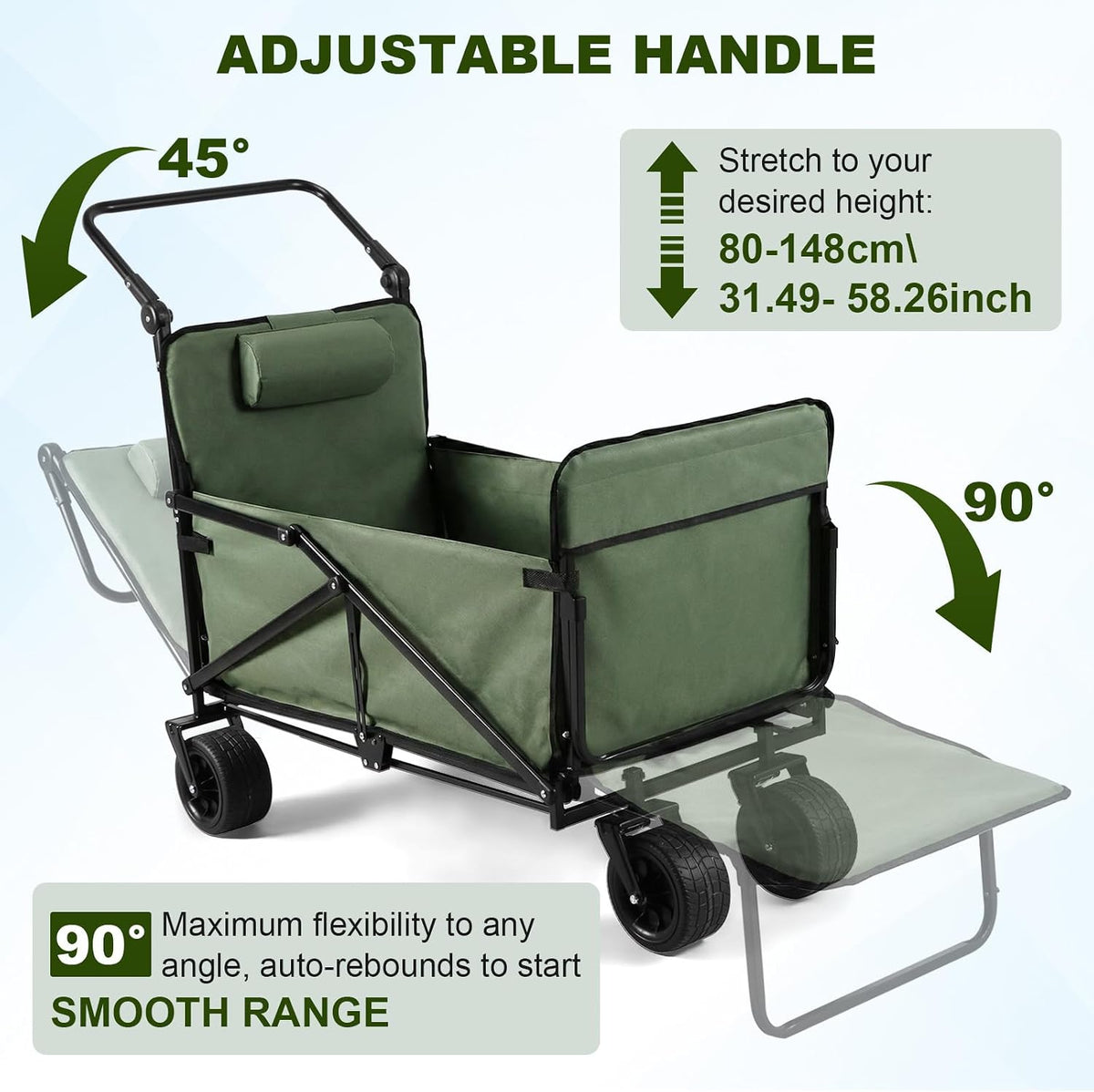2-in-1 Folding Wagon Carts, Heavy Duty Wagon, 440lbs Capacity, Utility Beach Chair, Shopping Cart with All-Terrain Wheels for Shopping, Beach, Camping, Sports, Garden