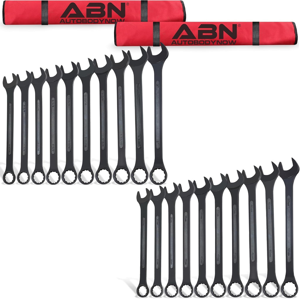 ABN Large Combination Wrench Set SAE 1-5/16 to 2in with Metric 10 Piece Jumbo Wrench Set 33 to 50mm, Standard 10 Piece and Metric 10 Piece Jumbo Wrench Sets