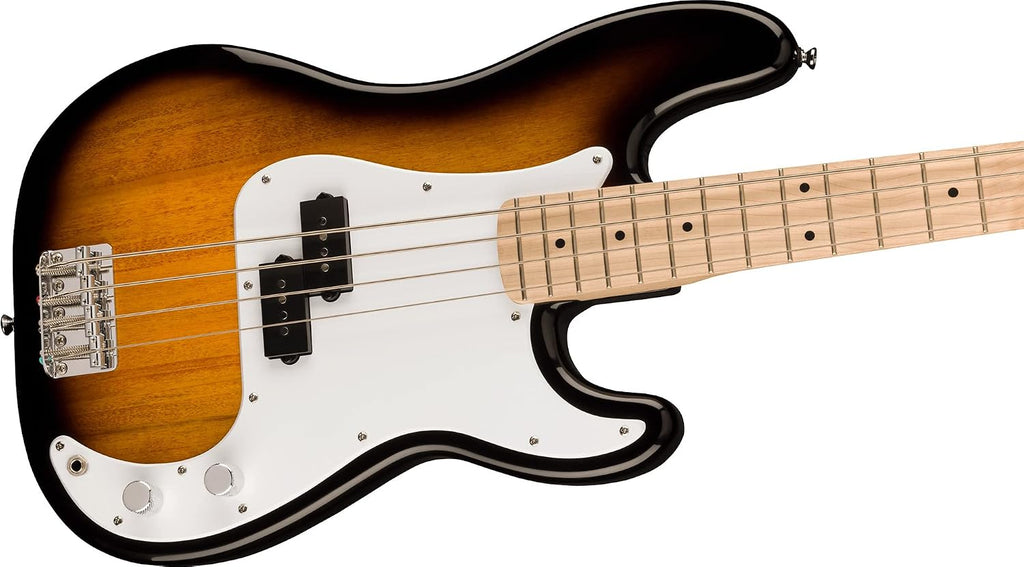 Fender Squier Sonic Precision Bass Guitar, Maple Fingerboard - 2 Color Sunburst Bundle with Tuner, Strap, and Austin Bazaar Instructional DVD