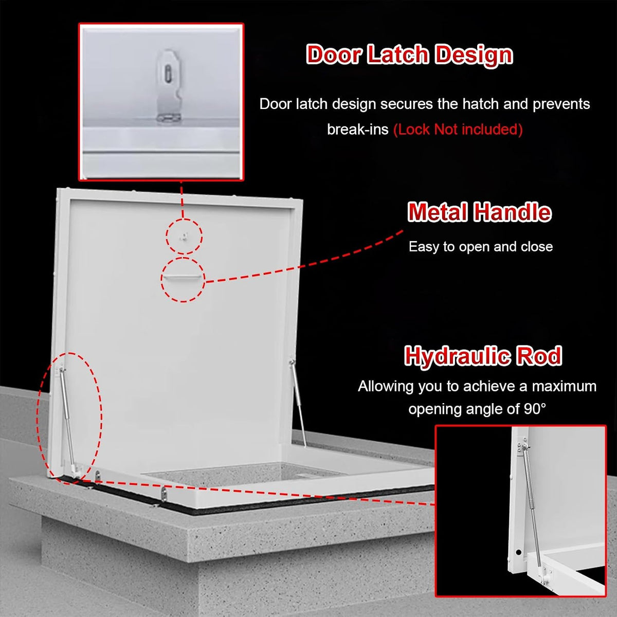 White Ceiling Hatch Lid with Hasp Latch & Gas Shock Strut, Large Building Roof Access Hatch Door, Heavy Duty Manhole/Cellars Exit Cover Plate for Repairs(Inner-L*W-19.7x33.5in/50x85cm)