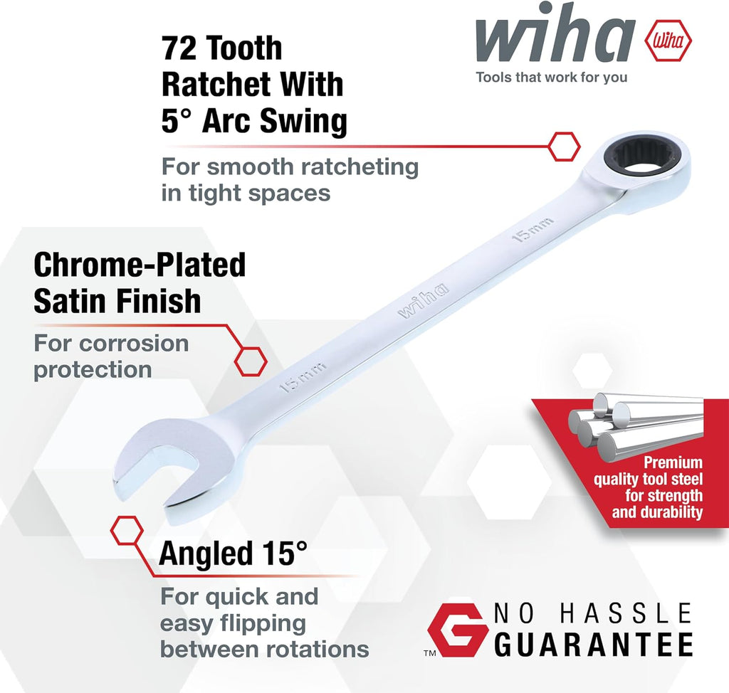 Wiha 30392 31-Piece Ratcheting Wrench Set – SAE & Metric, 12-Point Box and Open Ends, Full Drawer Tray