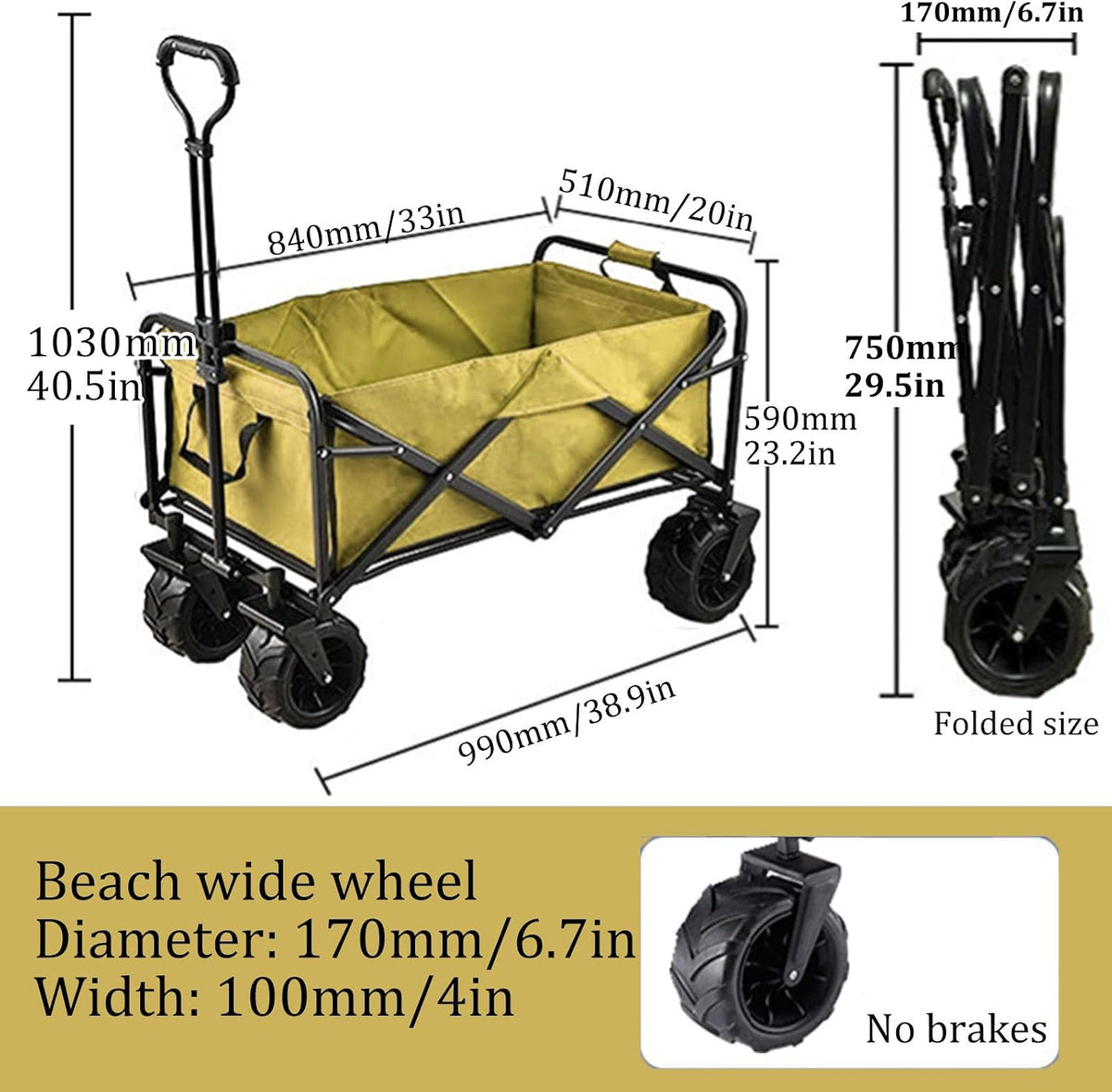 Bgarden Carts,Collapsible Wagon,Sports Outdoor Utility Wagon Folding Garden Wagon Sports Steel Frame Foldable Yard Car with Side Pockets Beach Wheel Camping Cart Bearing 100Kg