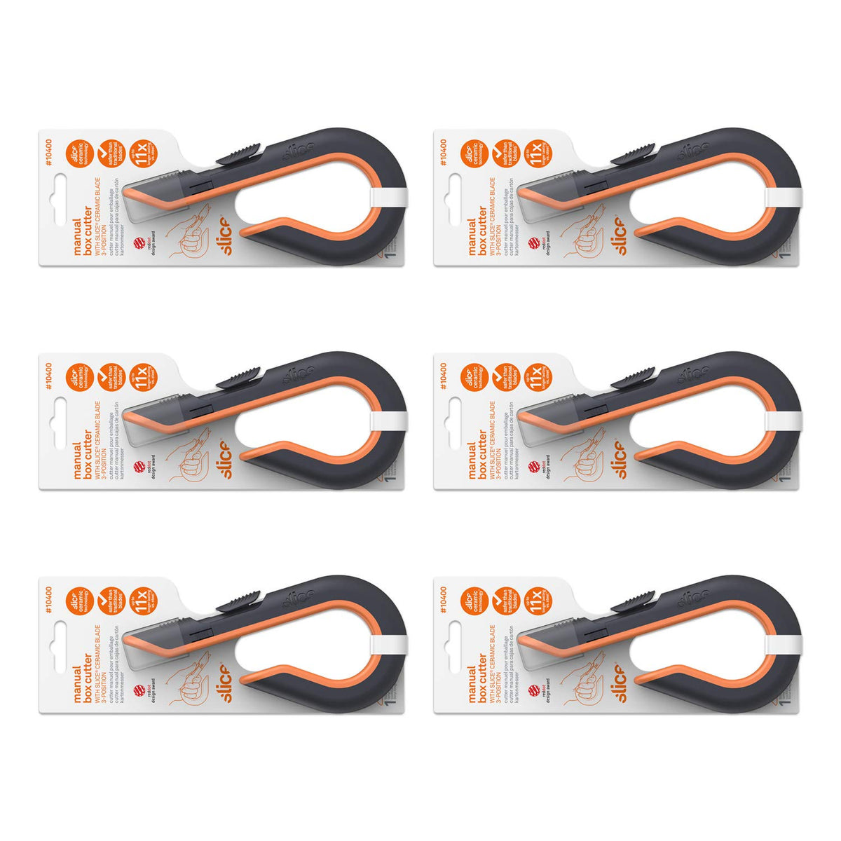 Slice 10503 Box Cutter, Retractable, Utility Knife, Finger Friendly edge, Stays Sharp up to 11x Longer Than Metal , 6 Pack