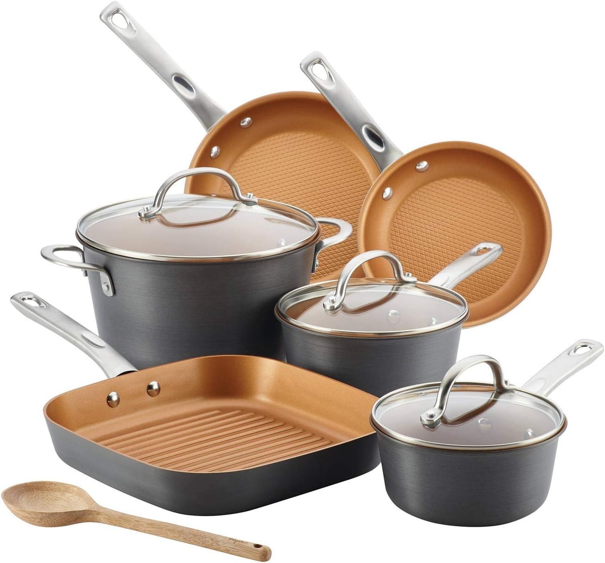 Ayesha Curry Hard Anodized Aluminum 10-Pc Cookware Set, Gray Copper
