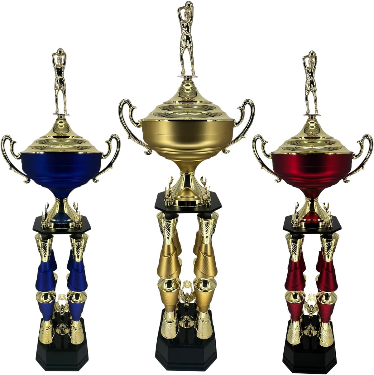 Express Medals Various Sport Giant 54 Inch Tall 19 Inch Wide 4 Post Column Gold Red or Blue Trophy Cup Award Includes Attached Plate with up to 5 Lines of Your Custom Engraved Text. Weighs 11 lbs.