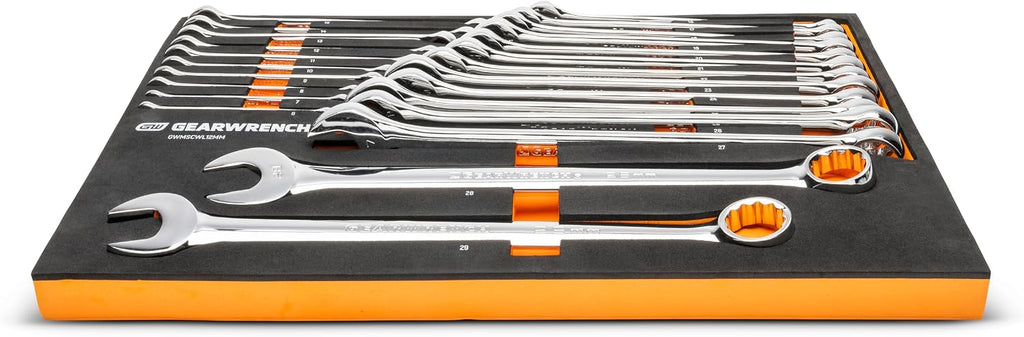 GEARWRENCH 24 Piece 12 Point Long Pattern Combination Metric Wrench Set in Foam Storage Tray - GWMSCWL12MM