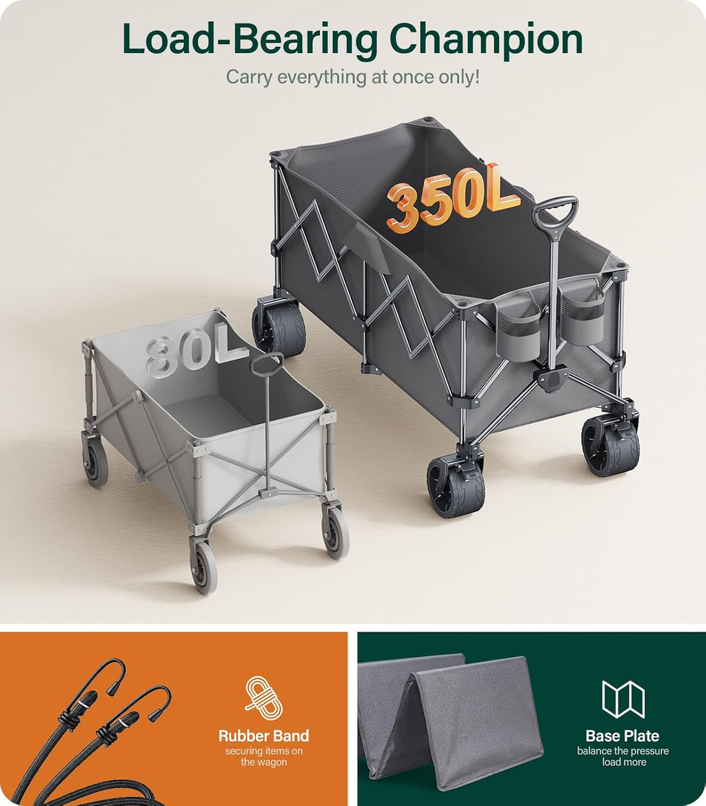 440Lbs Collapsible Wagon Cart with Big Wheels,Utility Wagons with Weight Capacity,Heavy Duty Wagon with Excellent Steering,Ideal for Camping,Gargen,Transport,Outdoor Sports