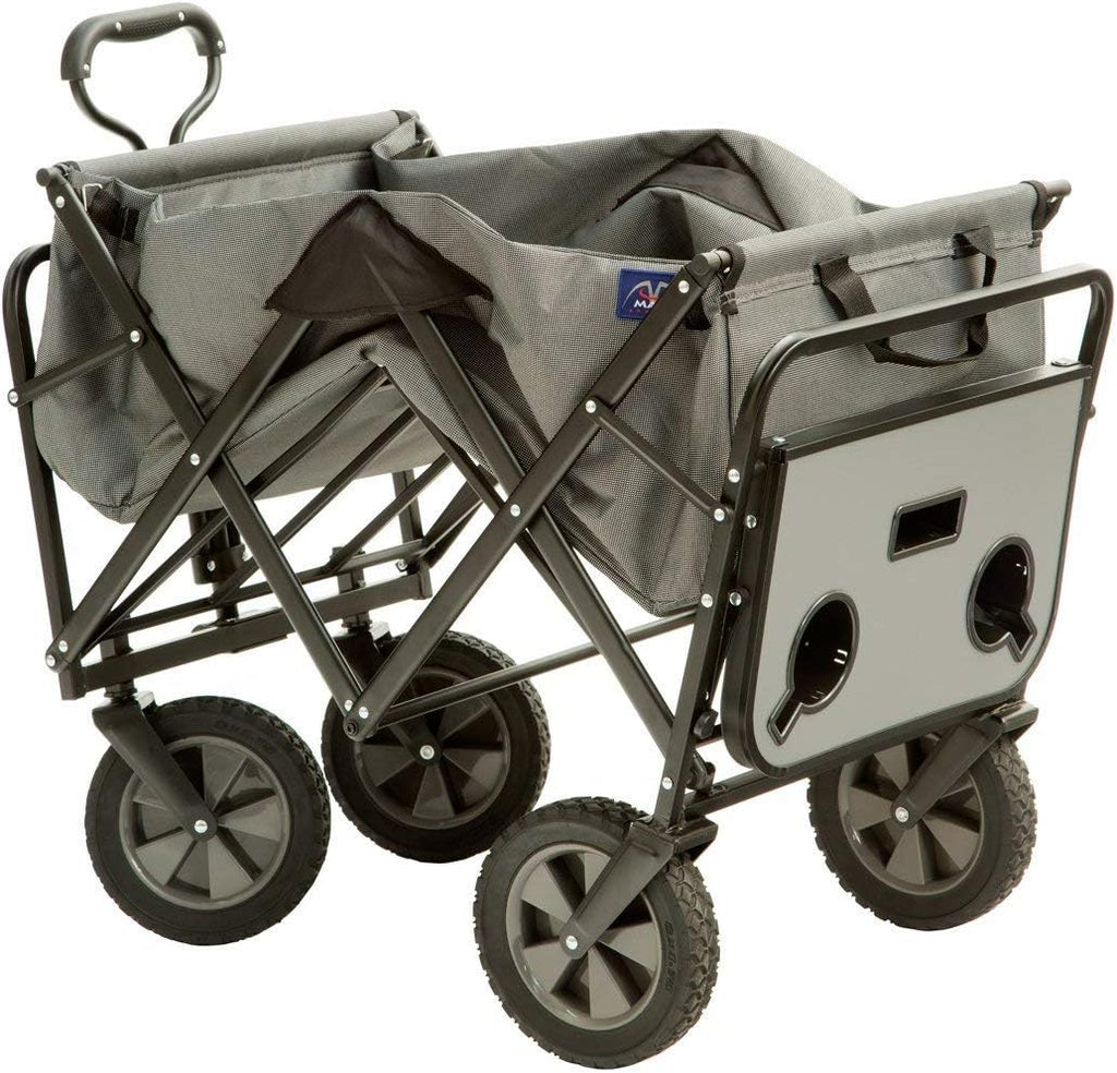 MacSports Heavy Duty Collapsible Outdoor Folding Utility Cart with Adjustable Rolling Wheels - All Terrain Sports & Beach Wagon with Side Table
