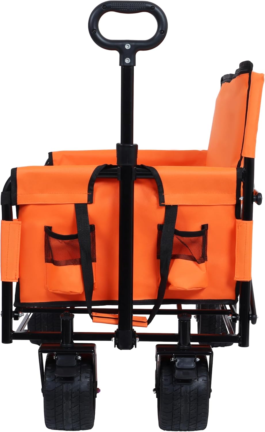 3-in-1 Convertible Folding Wagon Cart with Bench Seat & 180L Storage - 500lbs Heavy-Duty All-Terrain Wagon for Camping, Beach, Sports & Garden Use (Orange)