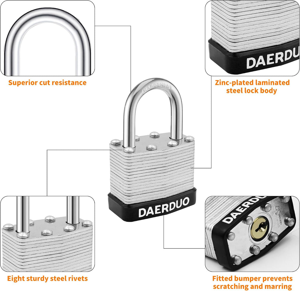 48 Pack 40 mm (1-9/16') Keyed Alike Laminated Padlocks with 96 Keys, Hardened Steel Short Shackle, Heavy-Duty Locks for Gym Lockers, Toolboxes, School Lockers, and Hasp Latches