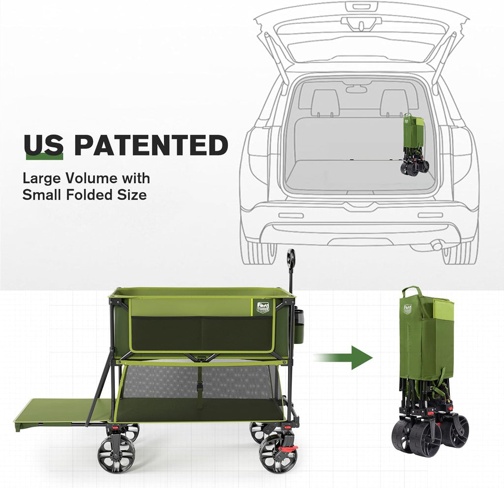 TIMBER RIDGE 400L Large Capacity Folding Double Decker Wagon with Brakes, 54' Extra Long Extender Wagon Cart, 450lbs Heavy Duty Collapsible Cart, All-Terrain Big Wheels for Camping, Sports, Shopping