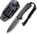CIVIVI Fixed Blade Elementum Knife 3.98' Damascus Blade, Black Ebony Wood Handles, Belt Knife with Kydex Sheath, Tied Paracord Lanyard, Clip for Outdoor EDC C2105-DS1
