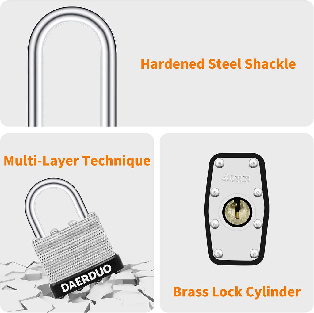 48 Pack 40 mm (1-9/16') Keyed Alike Laminated Padlocks with 96 Keys, Hardened Steel Long Shackle, Heavy-Duty Locks for Gym Lockers, Toolboxes, School Lockers, and Hasp Latches