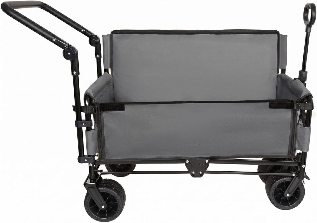 ZeHuoGe 3-in-1 Folding Wagon Cart with Bench Seat & Canopy & Storage, 500lbs Heavy-Duty, 180L Capacity, All-Terrain Wagon for Camping, Beach, Sports, & Garden (Gray+Black Frame)