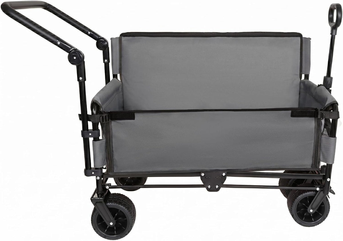 ZeHuoGe 3-in-1 Folding Wagon Cart with Bench Seat & Canopy & Storage, 500lbs Heavy-Duty, 180L Capacity, All-Terrain Wagon for Camping, Beach, Sports, & Garden (Gray+Black Frame)