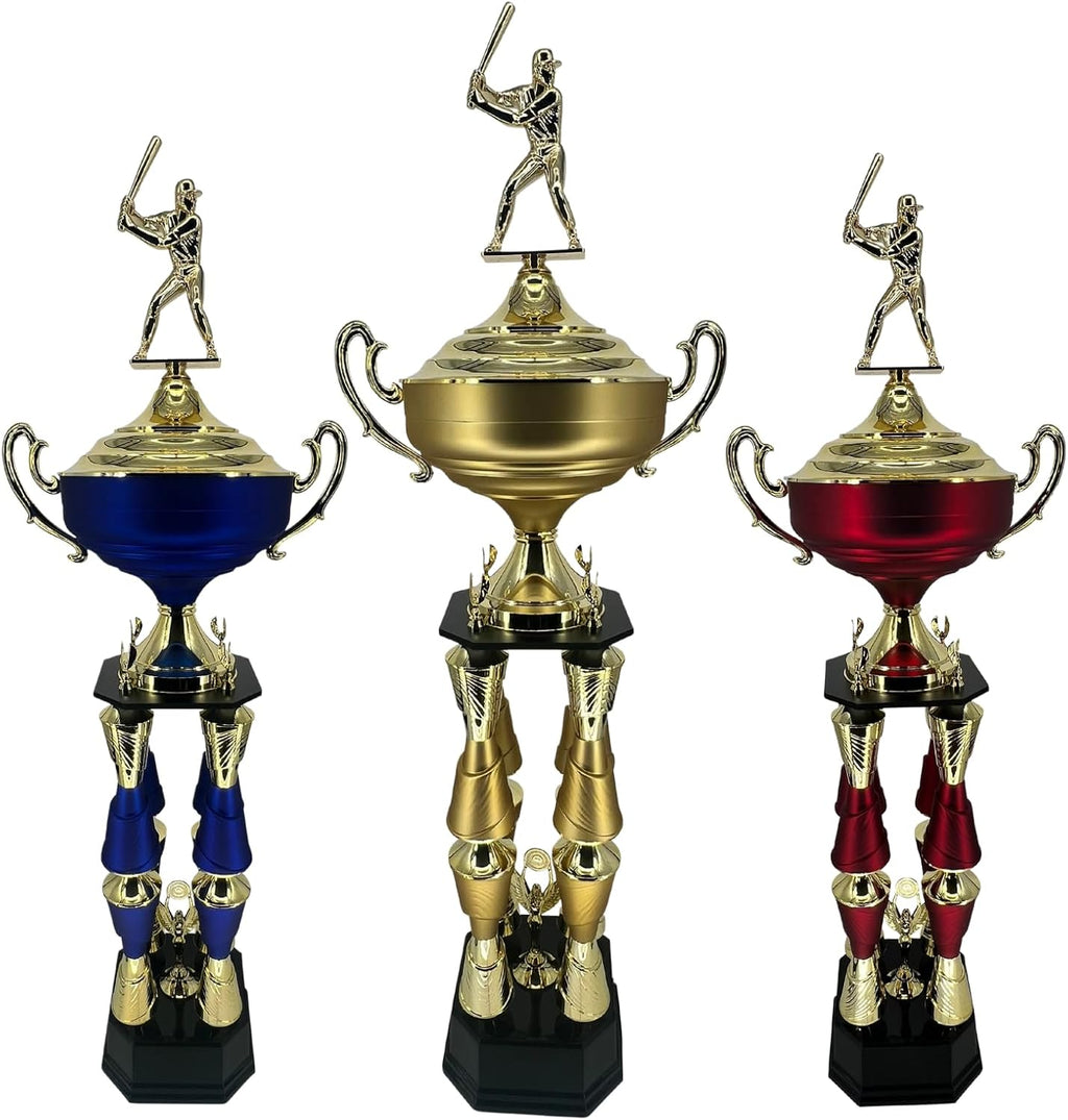 Express Medals Various Sport Giant 54 Inch Tall 19 Inch Wide 4 Post Column Gold Red or Blue Trophy Cup Award Includes Attached Plate with up to 5 Lines of Your Custom Engraved Text. Weighs 11 lbs.