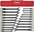 STARWORK TRUE MECHANIC™ 20 Pc. 120-Tooth Flex-Head Reversible Ratcheting Wrench Set, Combination Ratchet Wrench Set, Anti-Slip, Long Pattern, 6-Point, Professional, SAE/Metric