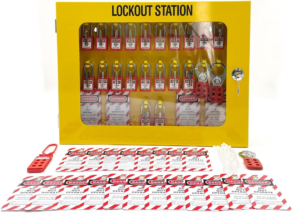 SAFBY Lockout Tagout Station Metal Kit with Lock Out Tag Out Loto 4 Hasps,40 Tags,20 Locks with Number 1-20 (Big Metal Station)