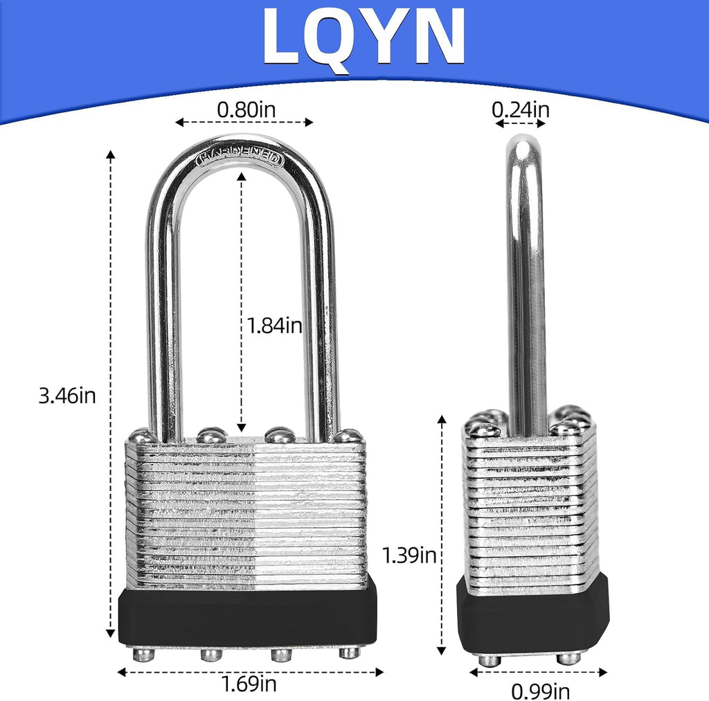 Padlocks with Same Key, LQYN 100 Pcs Laminated Keyed Padlock (1-9/16', 40mm), Keyed Alike Locks, Long Shackle, for Storage Locker, Hasp Latch, Toolbox, Sheds