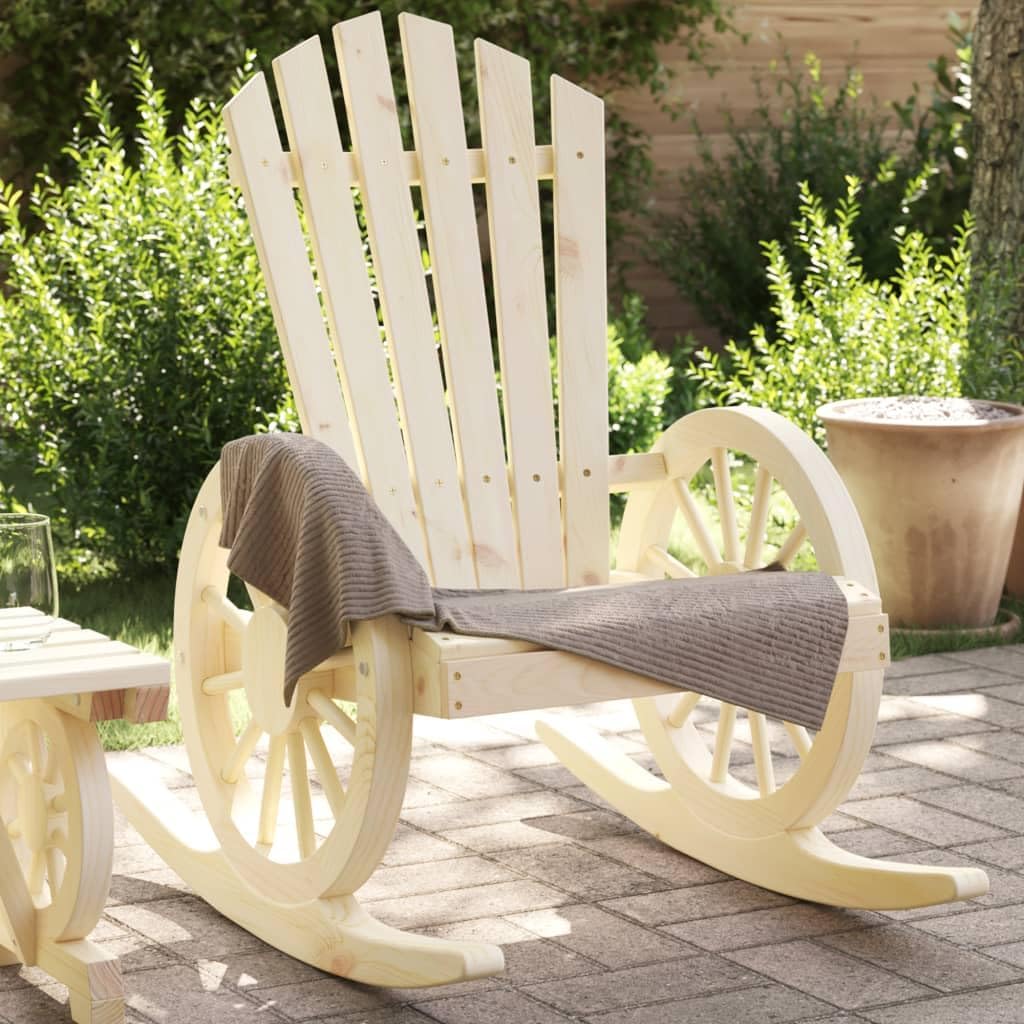 Solid Fir Wood Rocking Adirondack Chair Outdoor Patio Furniture for Garden, Poolside, Deck - Ergonomic Lounge Chair with Wagon-Wheel Armrests
