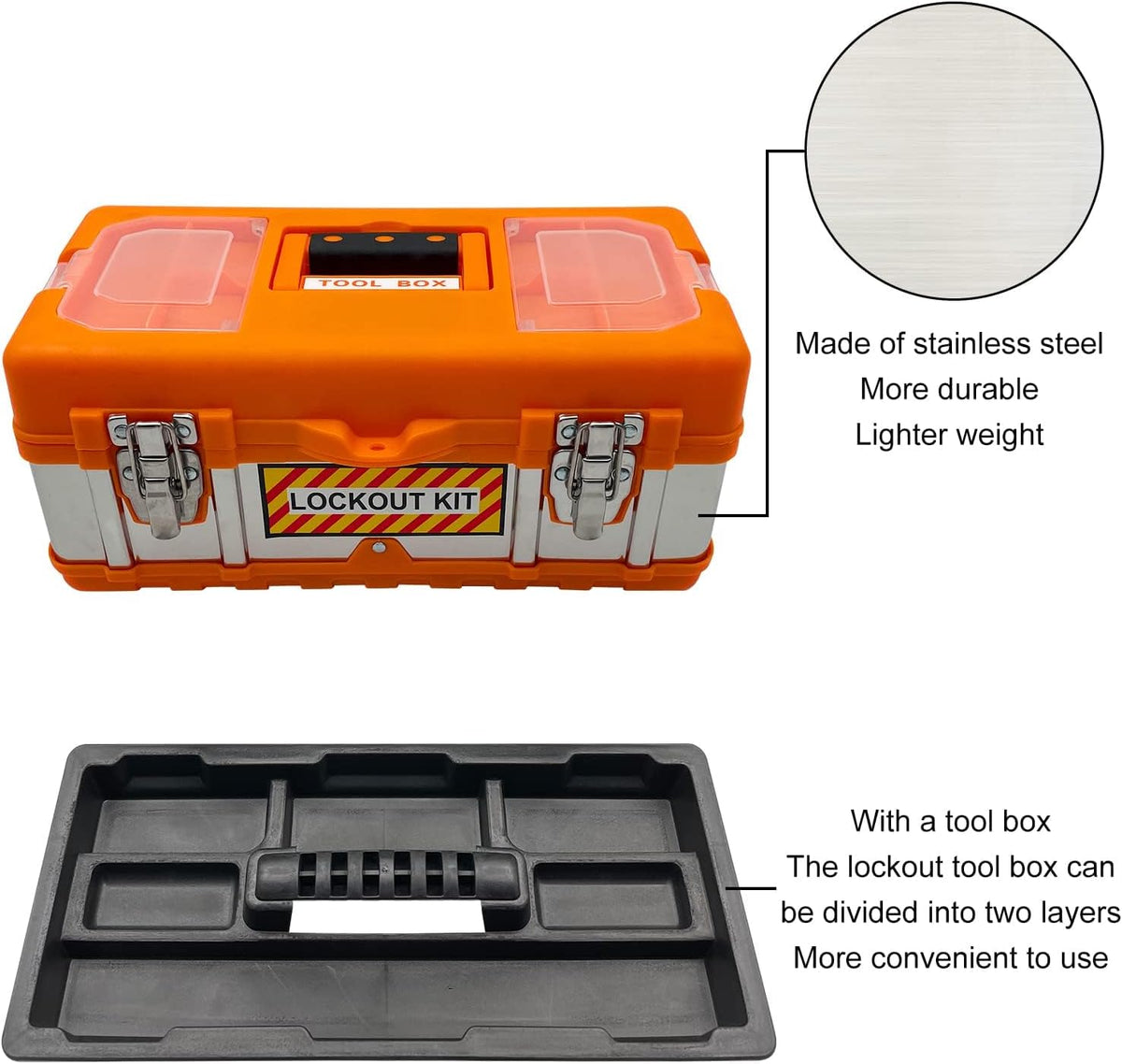 SAFBY Lockout Tagout Kit Electrical Loto - Clamp-On Circuit Breaker Lockout, Group Lockout Hasps, Lockout Tag, Universal Multi- Pole Breaker for Kit Station (Box Orange Kit)