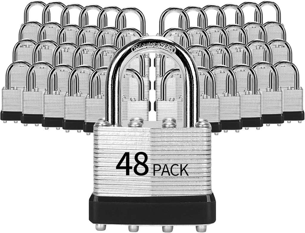 Padlocks Keyed Alike, Pack of 48, Laminated Steel Keyed Lock (1-9/16', 40mm), Padlocks with Same Key, Normal Shackle, for Toolbox, Locker & StorageUnit or More