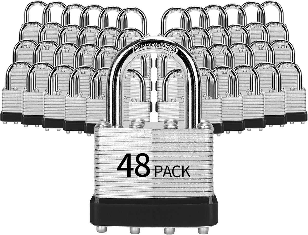 Padlocks Keyed Alike, Pack of 48, Laminated Steel Keyed Lock (1-9/16', 40mm), Padlocks with Same Key, Normal Shackle, for Toolbox, Locker & StorageUnit or More