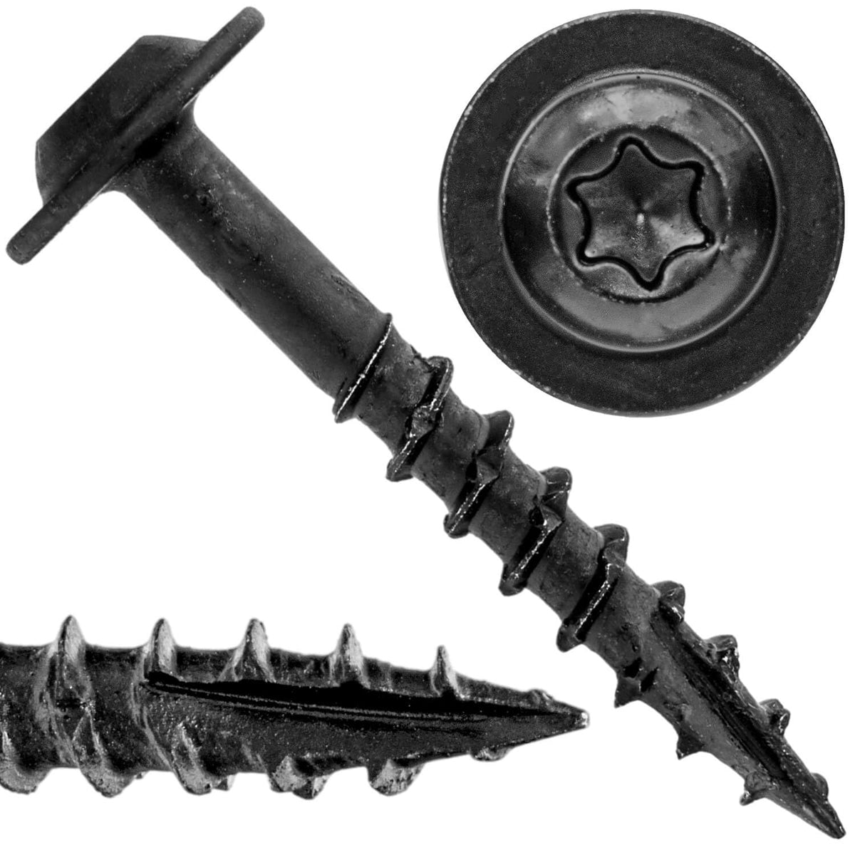 8 x 1-1/4' Black Round Truss Head Multipurpose Exterior Coated Modified Cabinet Wood Screw - 5 Pound Case - 8,325 Screws