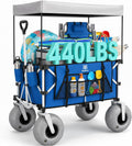 Navatiee Beach Wagon with Big Balloon Wheels for Sand, 200L Extra Large Beach Cart with Canopy, 440Lbs Heavy Duty Folding Wagon Collapsible with 9' Tires & Side Pocket for Beach, Outdoor, Blue