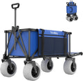 51' L Beach Wagon with 9' Sand Wheels,260L Collapsible Beach Cart with Rear Tailgate,Heavy Duty Wagon for Sand, Camping, Fishing and Sport,Blue