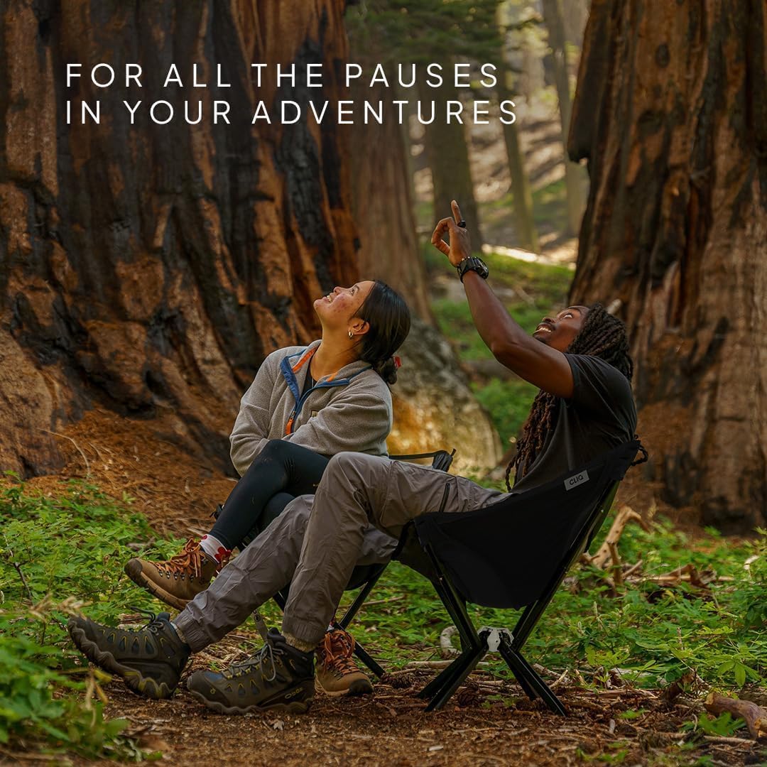 CLIQ ClassiQ Camping Chairs 2-Pack with Free Carry Bag- Lightweight Portable Lawn Chair, Compact Folding Chairs for Outside Adventure, Supports 350 lbs, Aircraft-Grade Aluminum (Black)