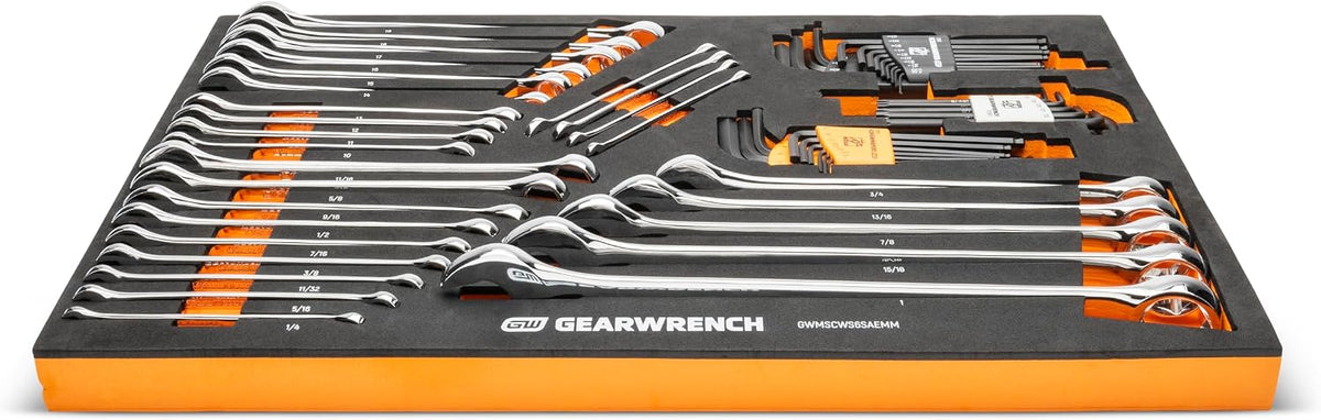 GEARWRENCH 59 Piece 6 Point Combination Wrench and Hex Key Set in Foam Storage Tray - GWMSCWS6SAEMM
