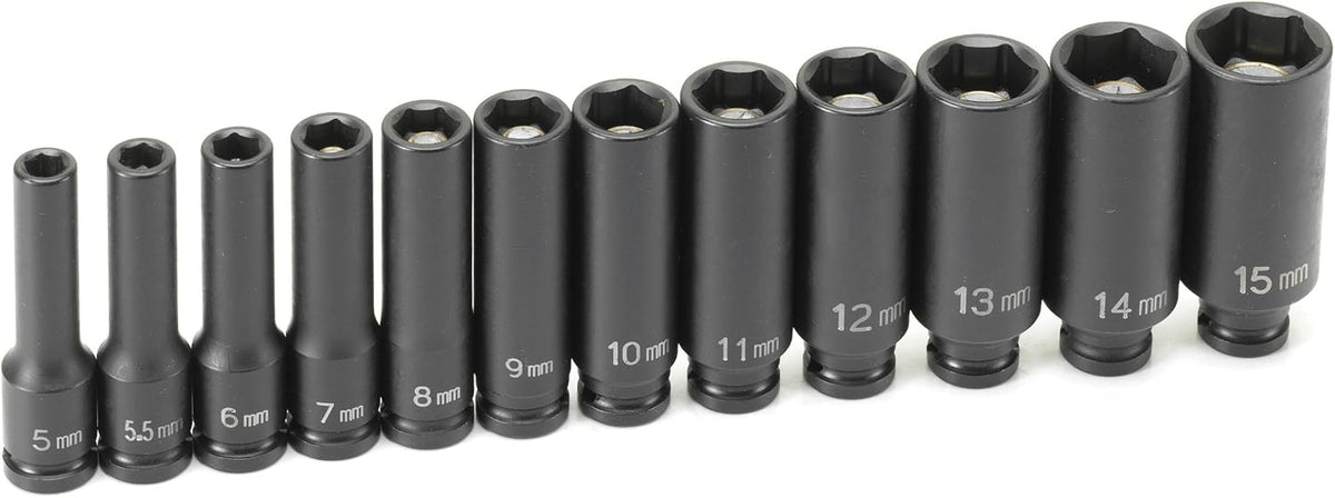 Grey Pneumatic (9712MDG) 1/4' Drive 12-Piece Deep Metric Magnetic Impact Socket Set