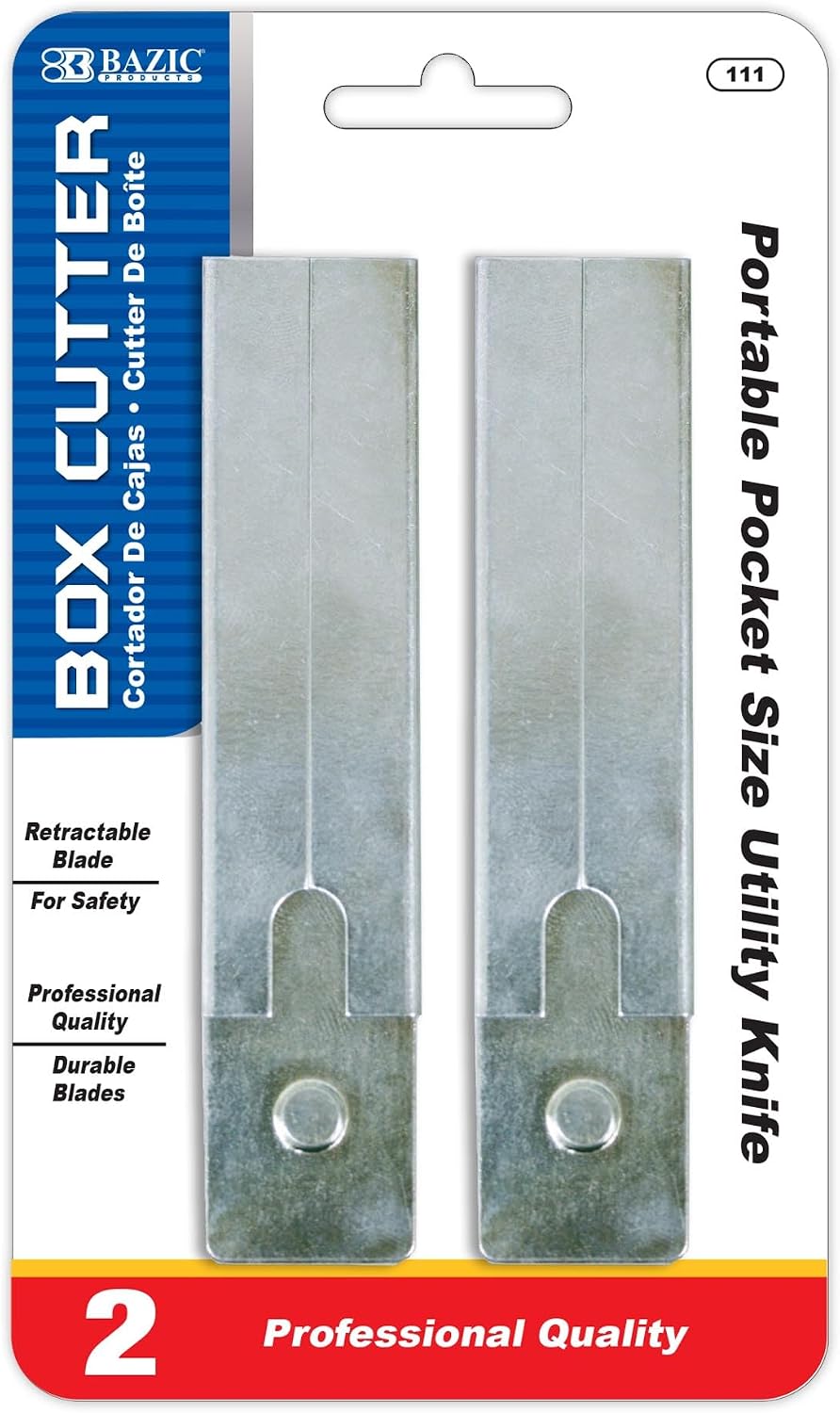 BAZIC Carton Cutter Box Cutter Retractable Blade, Utility Knife Set for Box Cardboard Boxes Office Home (2/Pack), 144-Packs