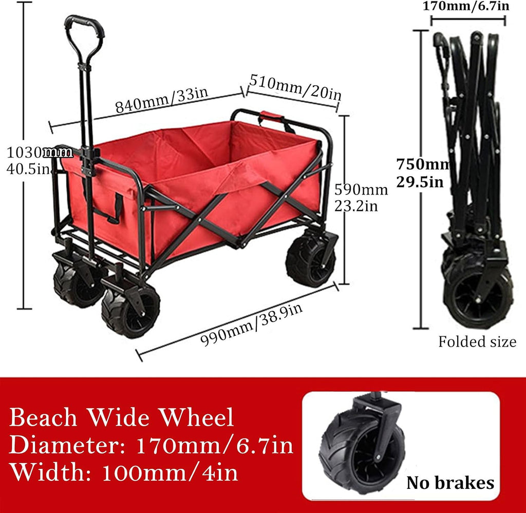 Bgarden Carts,Collapsible Wagon,Sports Outdoor Utility Wagon Folding Garden Wagon Sports Steel Frame Foldable Yard Car with Side Pockets Beach Wheel Camping Cart Bearing 100Kg