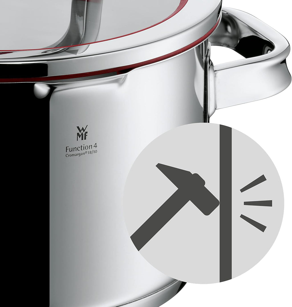 WMF 760056380 Function 4 Cookware Set with Steamer Insert, Stainless Steel, Transparent, 20 cm, 5 Units