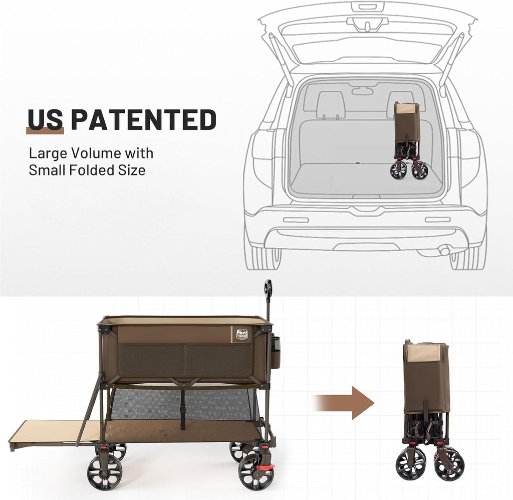 TIMBER RIDGE 400L Large Capacity Folding Double Decker Wagon with Brakes, 54' Extra Long Extender Wagon Cart, 450lbs Heavy Duty Collapsible Cart, All-Terrain Big Wheels for Camping, Sports, Shopping