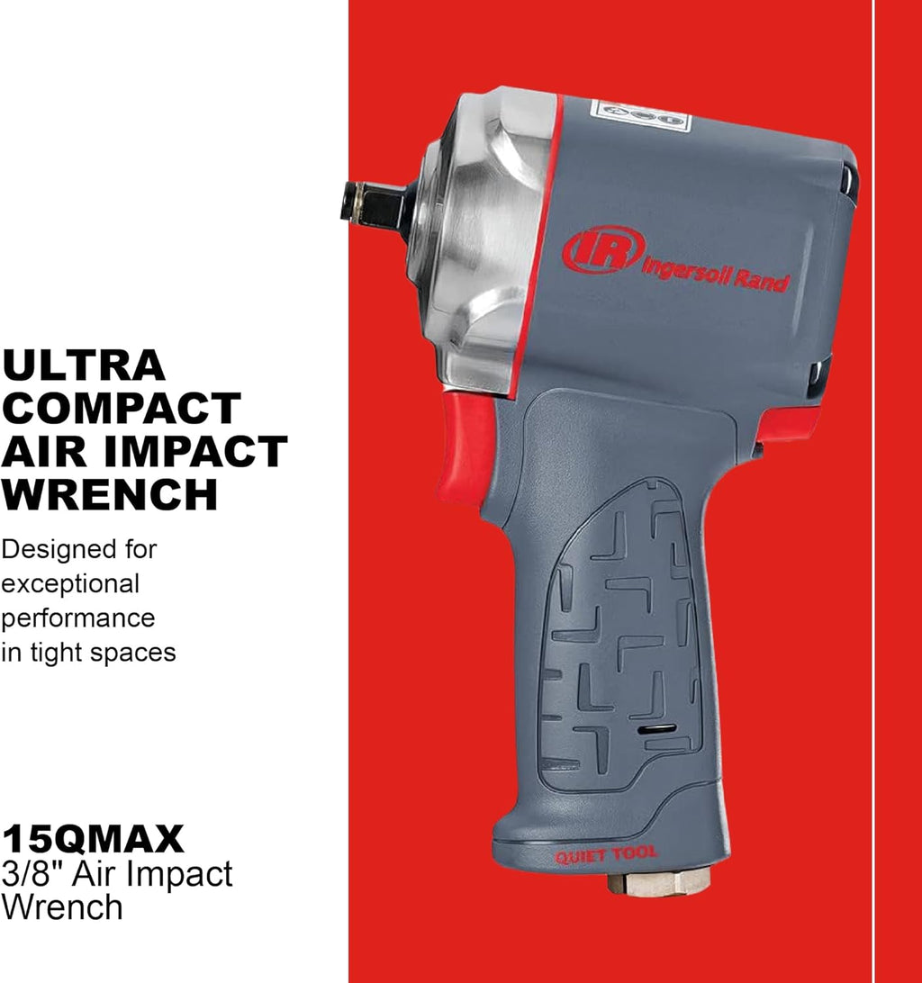 Ingersoll Rand 15QMAX 3/8' Air Impact Wrench, Quiet, Ultra Compact, 475 ft-lbs Nut-busting Torque,