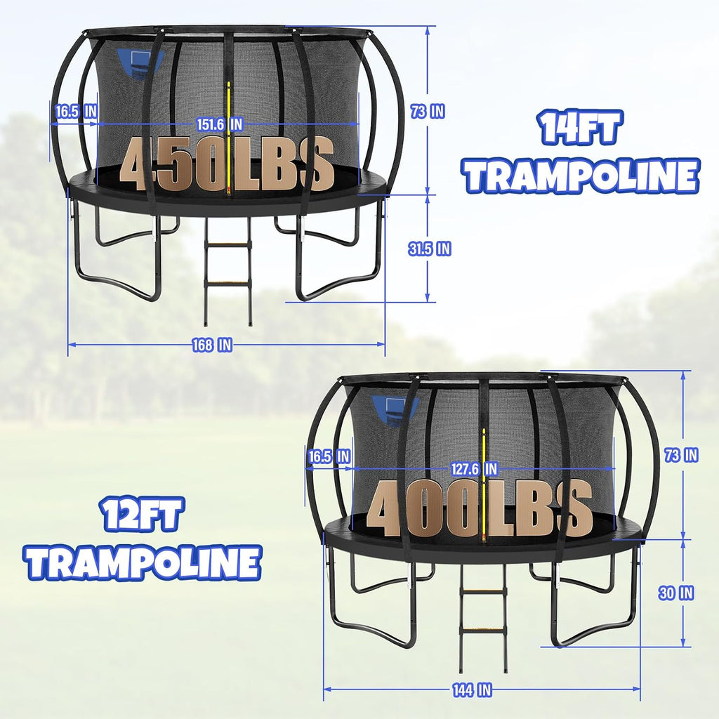 Kiivakii Trampoline 8FT 10FT 12FT 14FT 16FT, Outdoor Trampolines for Kids and Adults, Recreational Trampoline with Enclosure Net & Ladder, Round Trampolines ASTM Approved