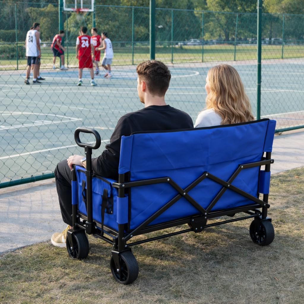 Beach Wagon Chair for Adults, Foldable Cart Converts to 2-Person Sofa, 2-in-1 Wagon Bench Love Seat Combo