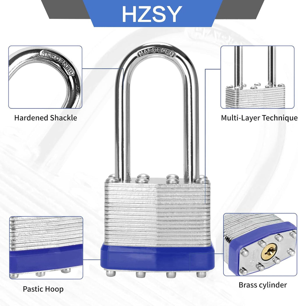 Padlocks Keyed Alike, Pack of 100, Laminated Steel Keyed Lock (1-9/16', 40mm), Padlocks with Same Key, Long Shackle, for Toolbox, Locker & StorageUnit or More
