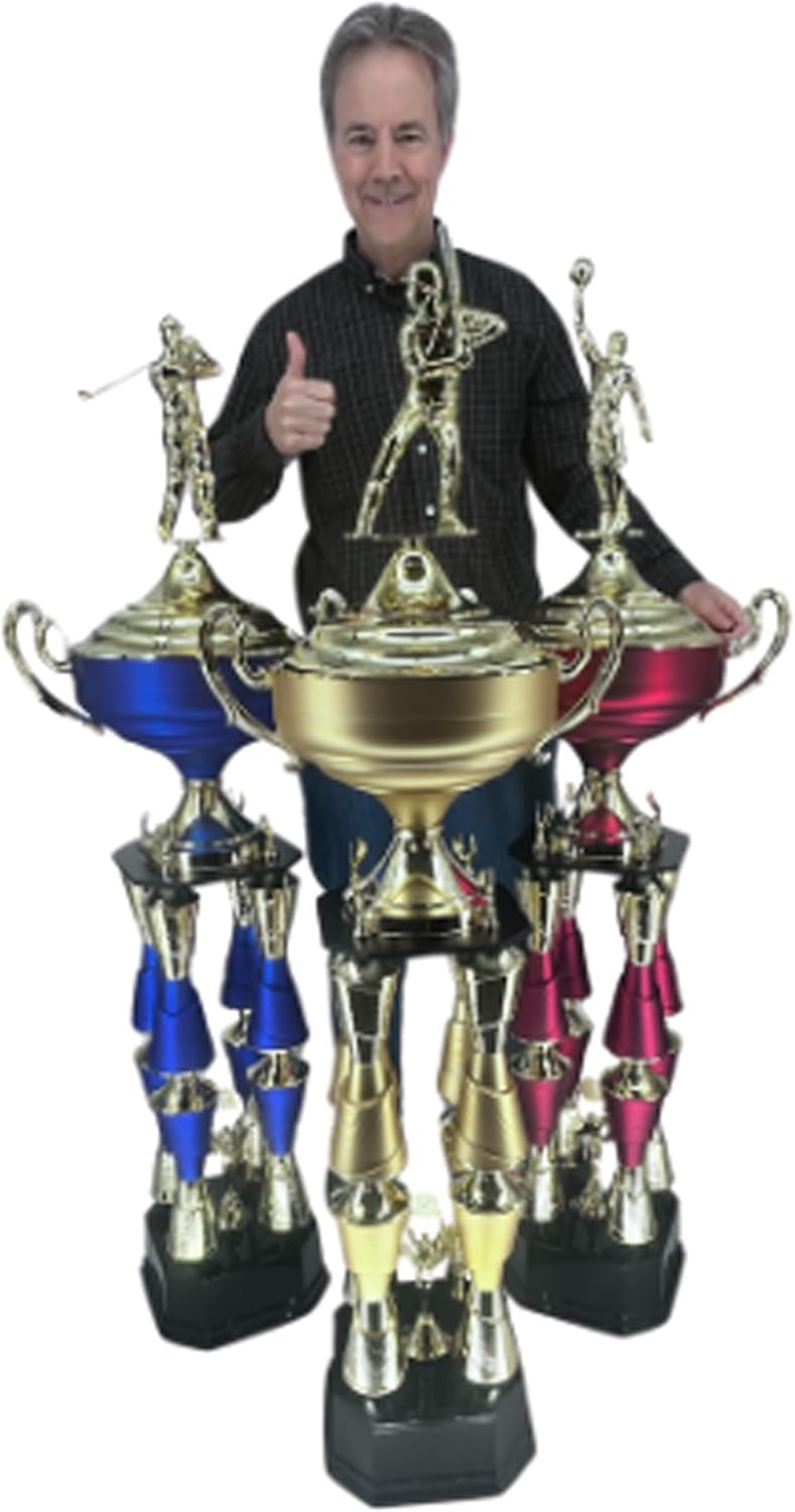 Express Medals Various Sport Giant 54 Inch Tall 19 Inch Wide 4 Post Column Gold Red or Blue Trophy Cup Award Includes Attached Plate with up to 5 Lines of Your Custom Engraved Text. Weighs 11 lbs.