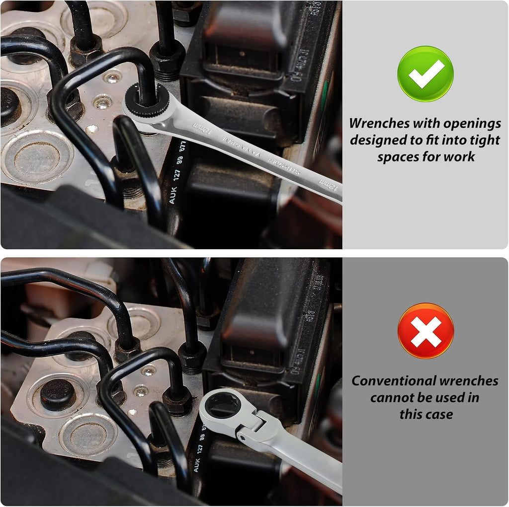 LOSCHEN 12pcs/set 8-19mm Metric Ratcheting Wrench Combination Wrench Set with 72 Teeth, Chrome Vanadium Steel Tubing Ratchet Spanner（US and European Patents）