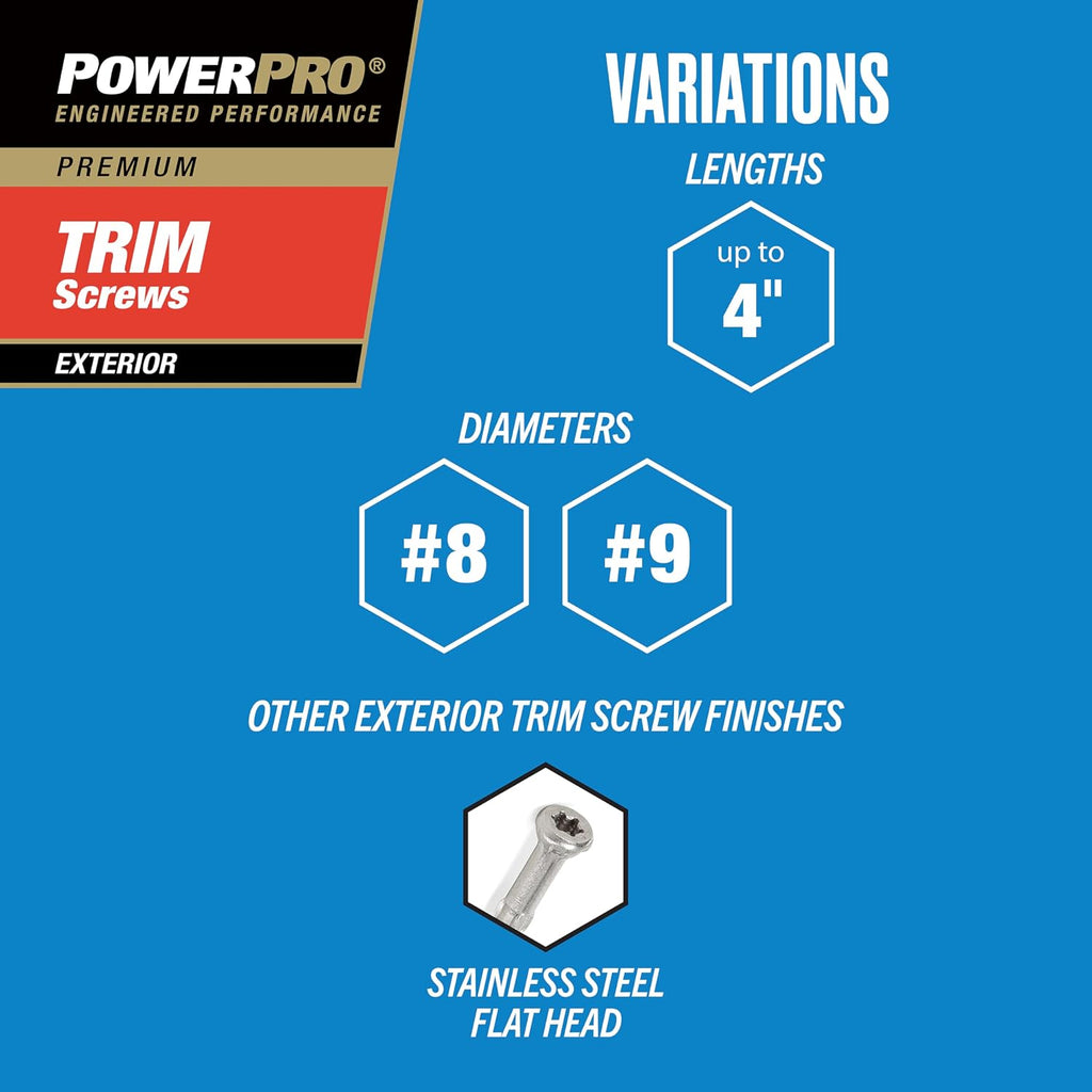Power Pro Premium Exterior Wood Screws, #8 x 2-1/2'Inch All-Purpose Deck Screws for Outdoor Projects, T-25 Star Bit Included, Bronze, 2500 Pieces | 967886V4