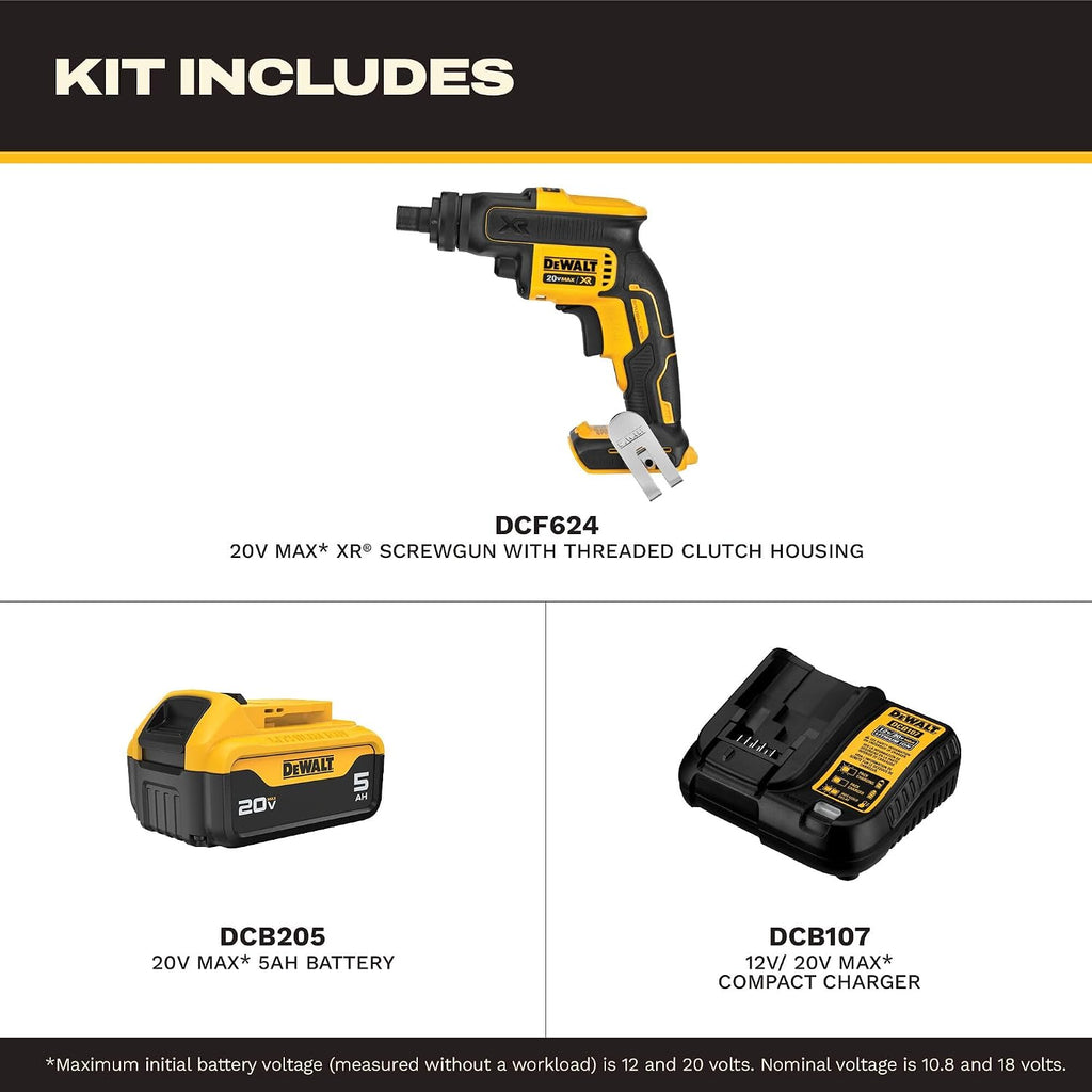 DEWALT 20V MAX* XR Screw Gun Kit with Threaded Clutch Housing (DCF624P2)